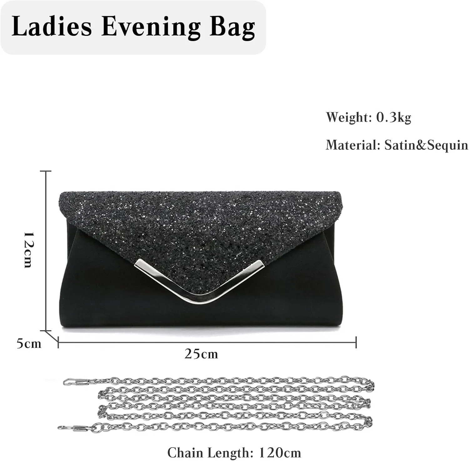Women Envelope Clutch Bag Sequins Evening Bag Shiny Handbag with Detachable Chain Bridal Wedding Purse