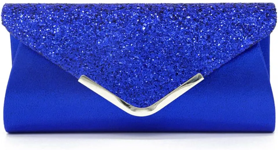 Women Envelope Clutch Bag Sequins Evening Bag Shiny Handbag with Detachable Chain Bridal Wedding Purse