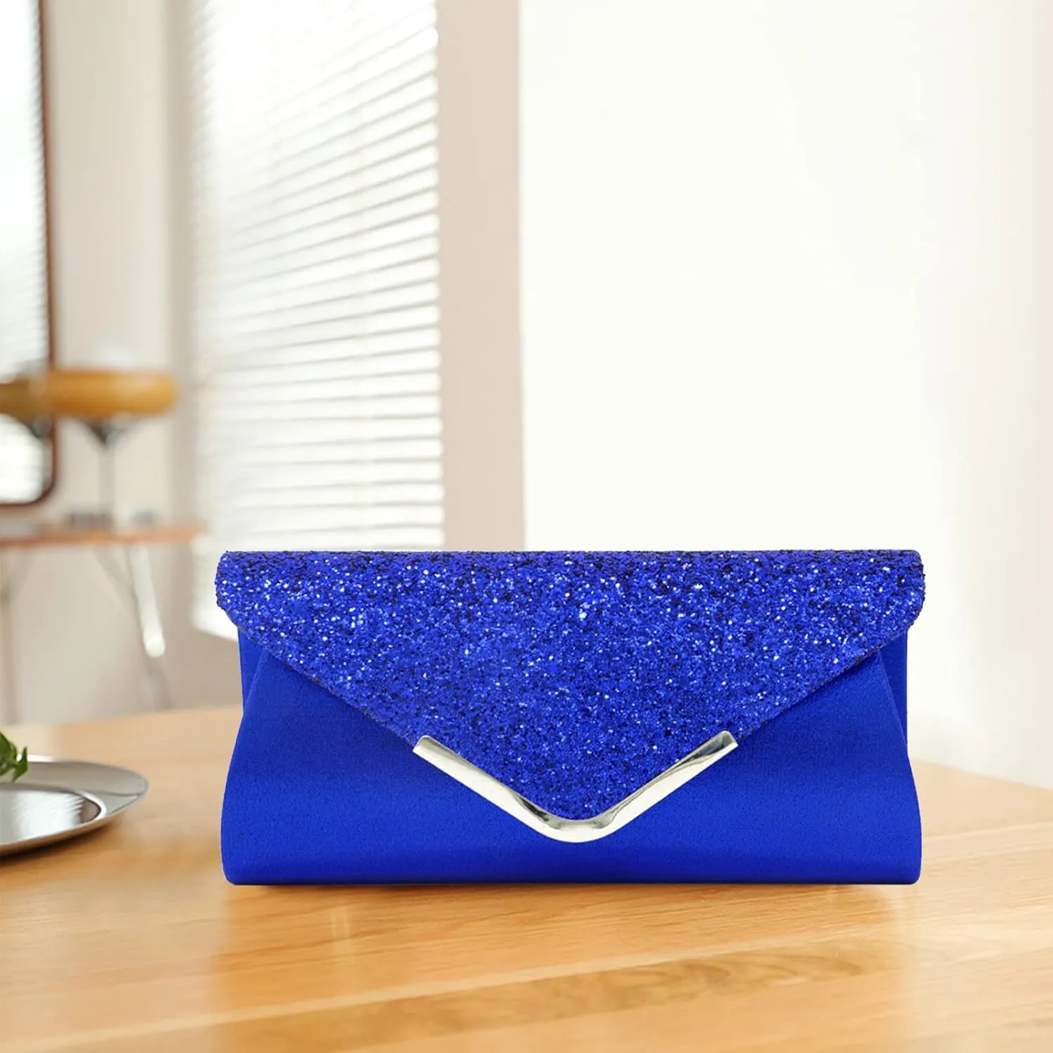 Women Envelope Clutch Bag Sequins Evening Bag Shiny Handbag with Detachable Chain Bridal Wedding Purse
