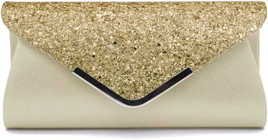 Women Envelope Clutch Bag Sequins Evening Bag Shiny Handbag with Detachable Chain Bridal Wedding Purse