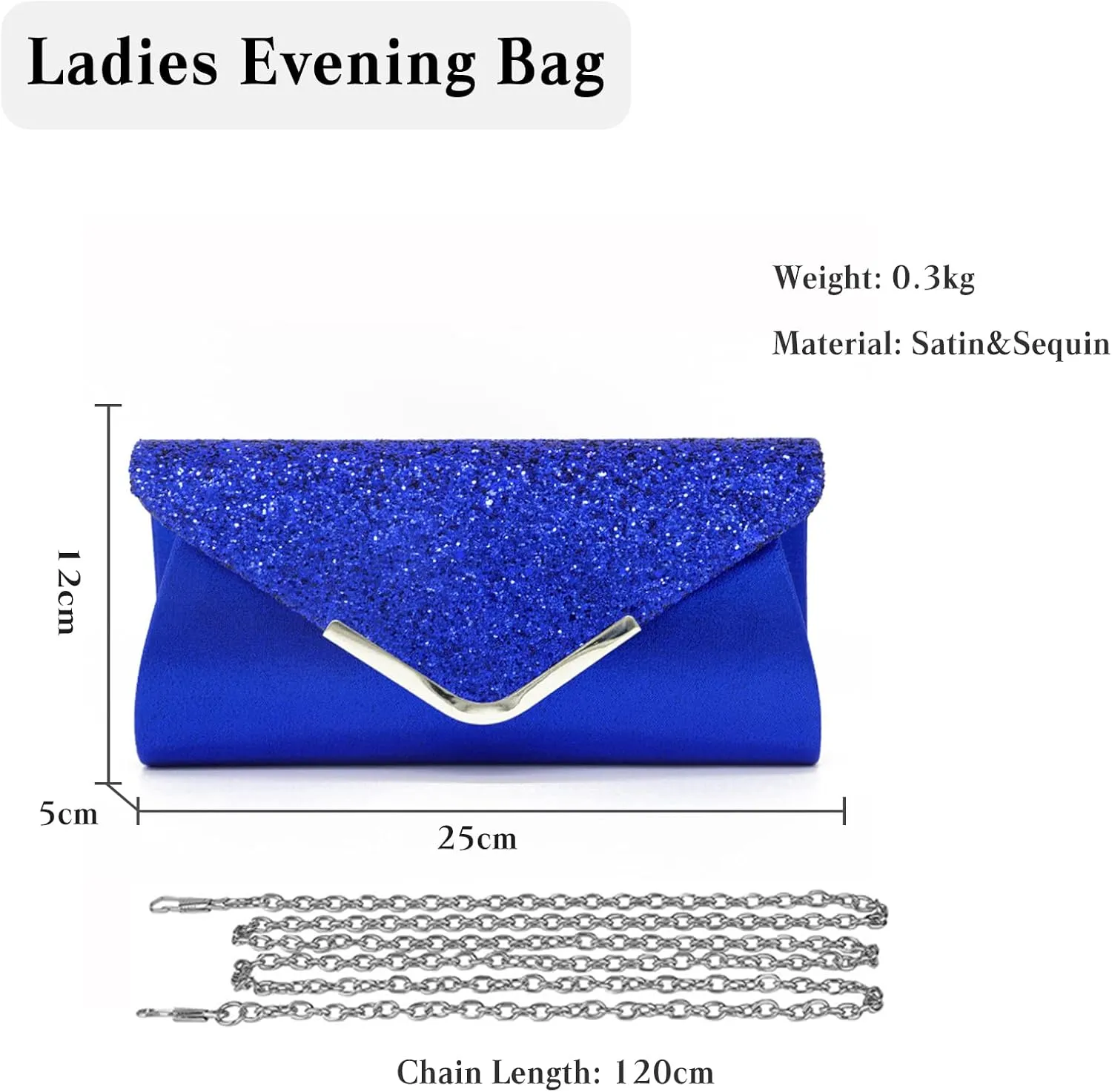 Women Envelope Clutch Bag Sequins Evening Bag Shiny Handbag with Detachable Chain Bridal Wedding Purse