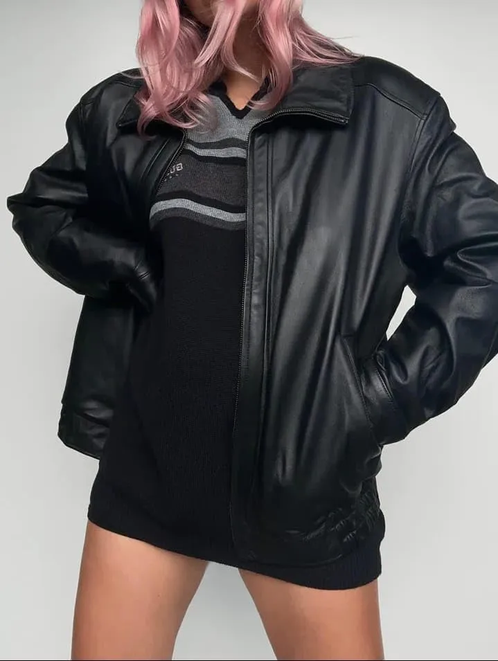 Women Handmade Oversize Bomber Genuine Leather Casual Wear Oversize Jacket