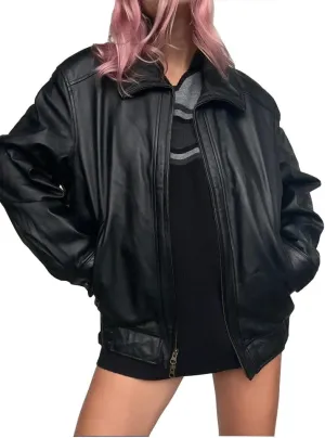 Women Handmade Oversize Bomber Genuine Leather Casual Wear Oversize Jacket