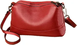 Women Leather Crossbody Bags Medium Size 3-Layer Shoulder Handbag Trendy Female Purse Bag