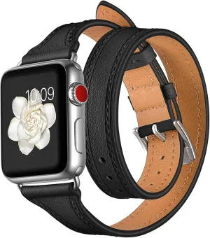 Women Leather Watch Bands for 45mm 44mm 42mm or 41mm 40mm 38mm, Genuine Leather Double Tour Designed Slim Replacement Strap for iWatch Series 7 6 5 4 3 2 1 SE