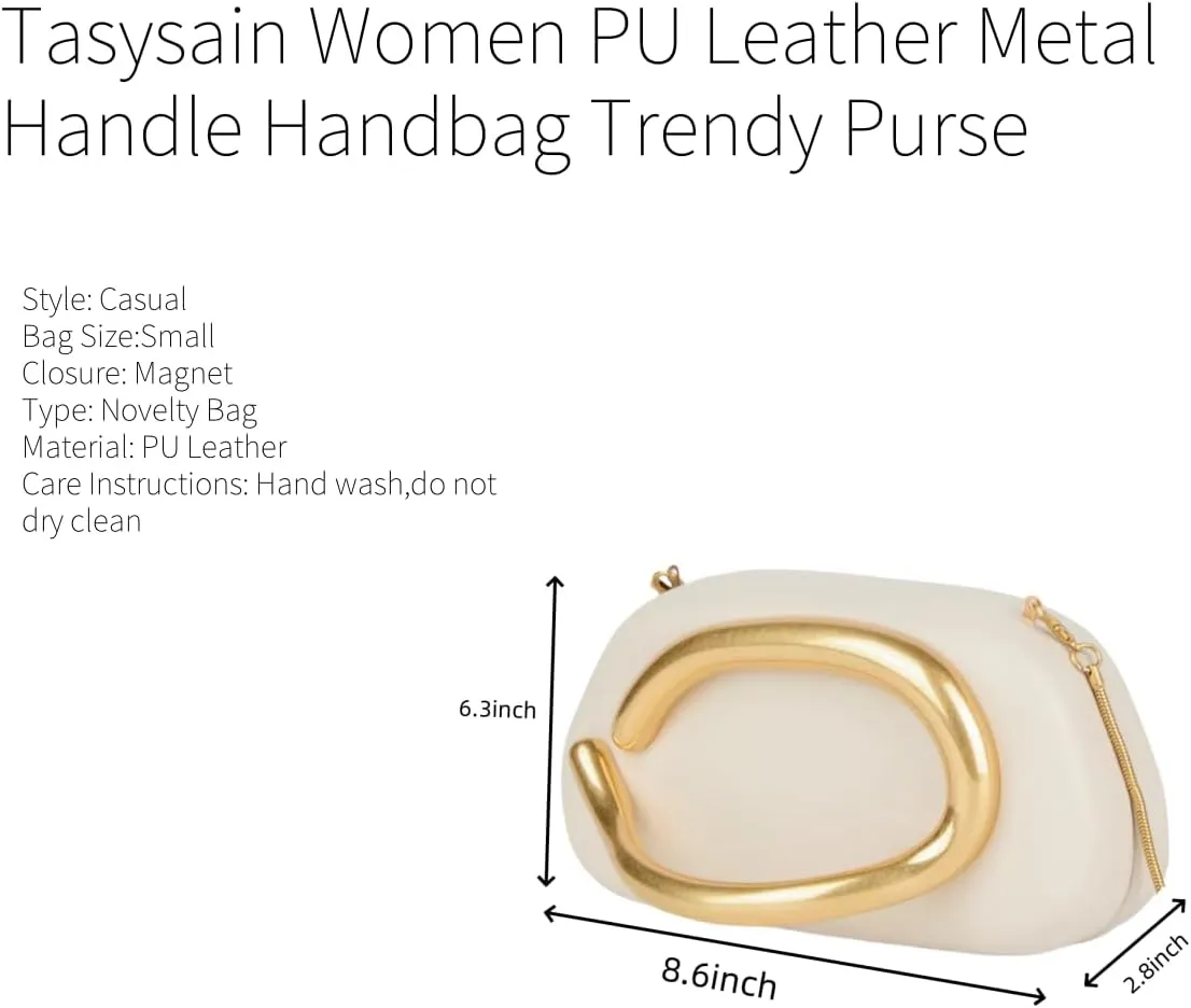 Women PU Leather Metal Handle Handbag Trendy Commuting Compact Stone Purse Hand-held Causal Shoulder Clutch Bag