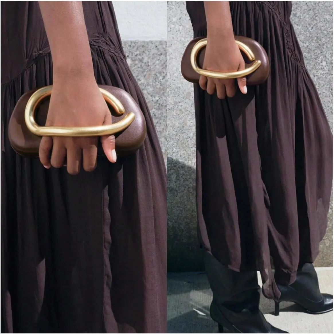Women PU Leather Metal Handle Handbag Trendy Commuting Compact Stone Purse Hand-held Causal Shoulder Clutch Bag