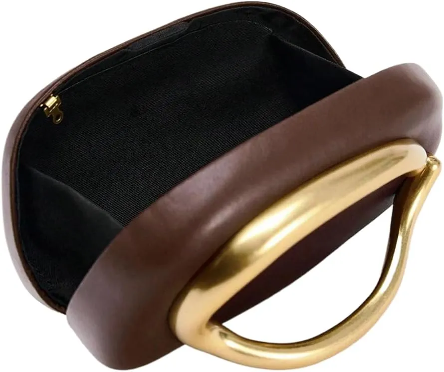 Women PU Leather Metal Handle Handbag Trendy Commuting Compact Stone Purse Hand-held Causal Shoulder Clutch Bag