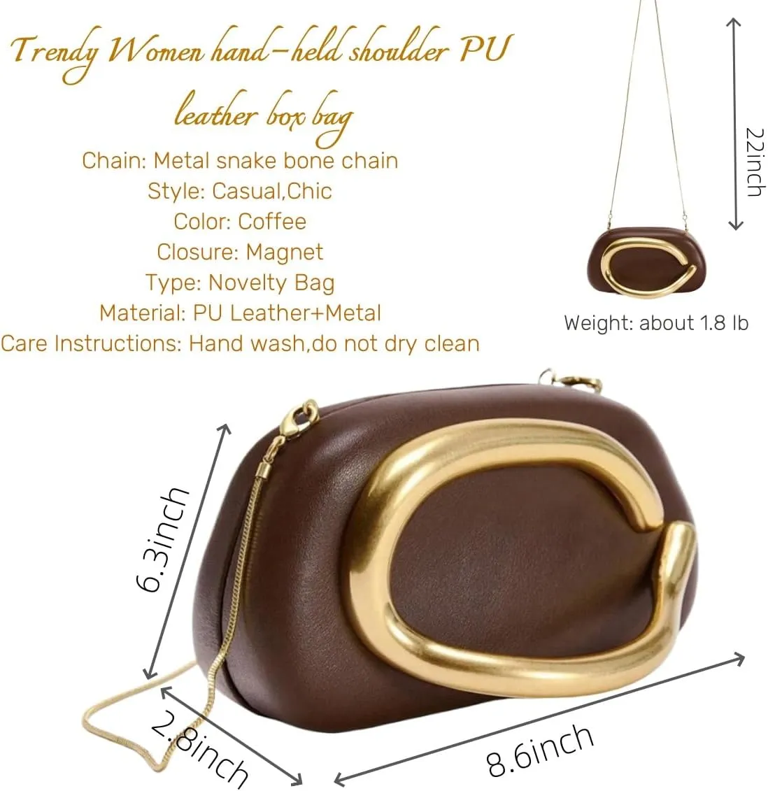 Women PU Leather Metal Handle Handbag Trendy Commuting Compact Stone Purse Hand-held Causal Shoulder Clutch Bag