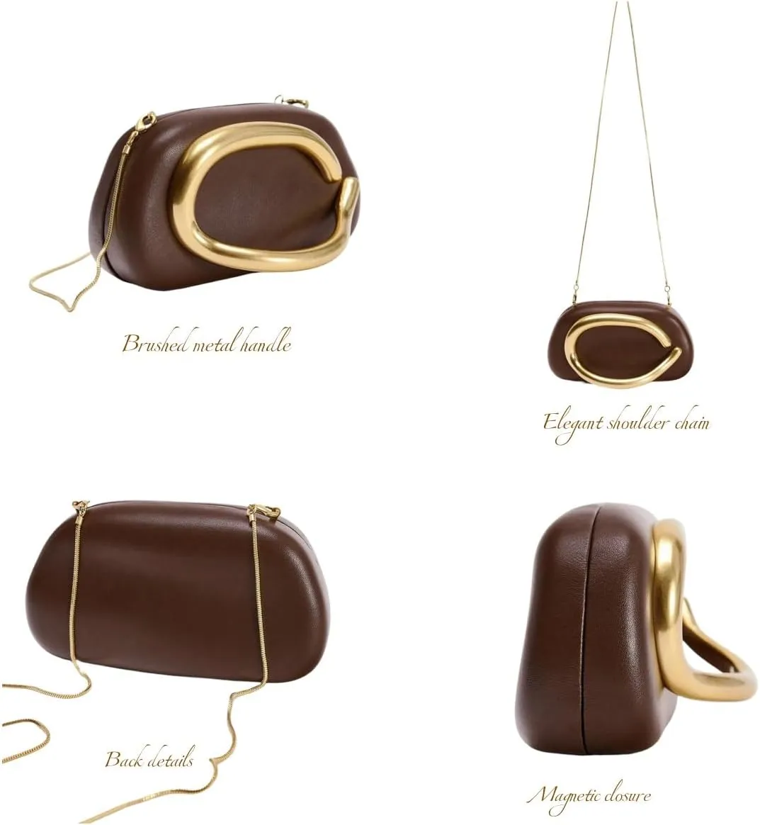 Women PU Leather Metal Handle Handbag Trendy Commuting Compact Stone Purse Hand-held Causal Shoulder Clutch Bag