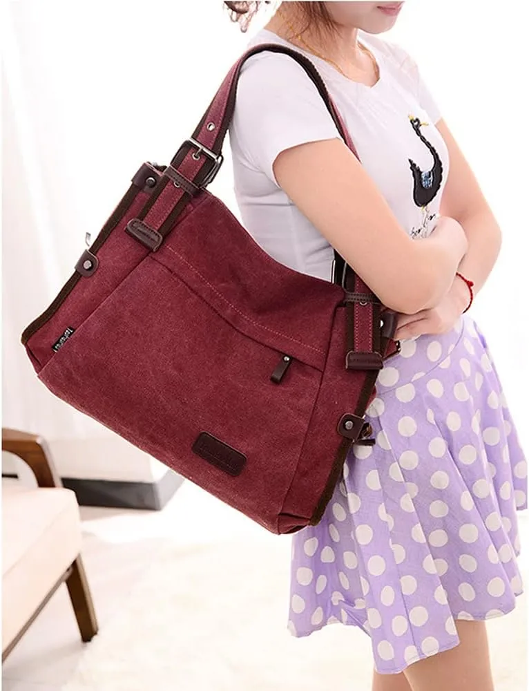 Women Shoulder Bag Canvas Handbag Large Capacity Casual Handbag with Adjustable Shoulder Strap