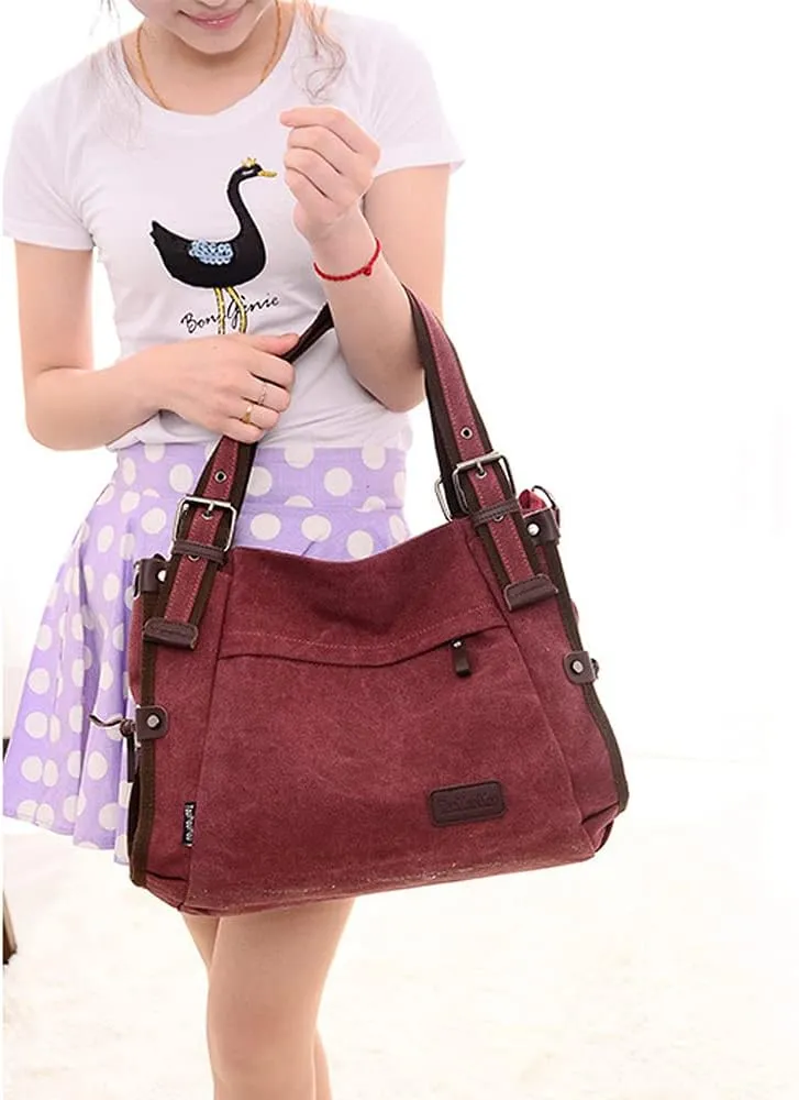Women Shoulder Bag Canvas Handbag Large Capacity Casual Handbag with Adjustable Shoulder Strap