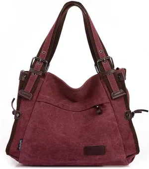 Women Shoulder Bag Canvas Handbag Large Capacity Casual Handbag with Adjustable Shoulder Strap