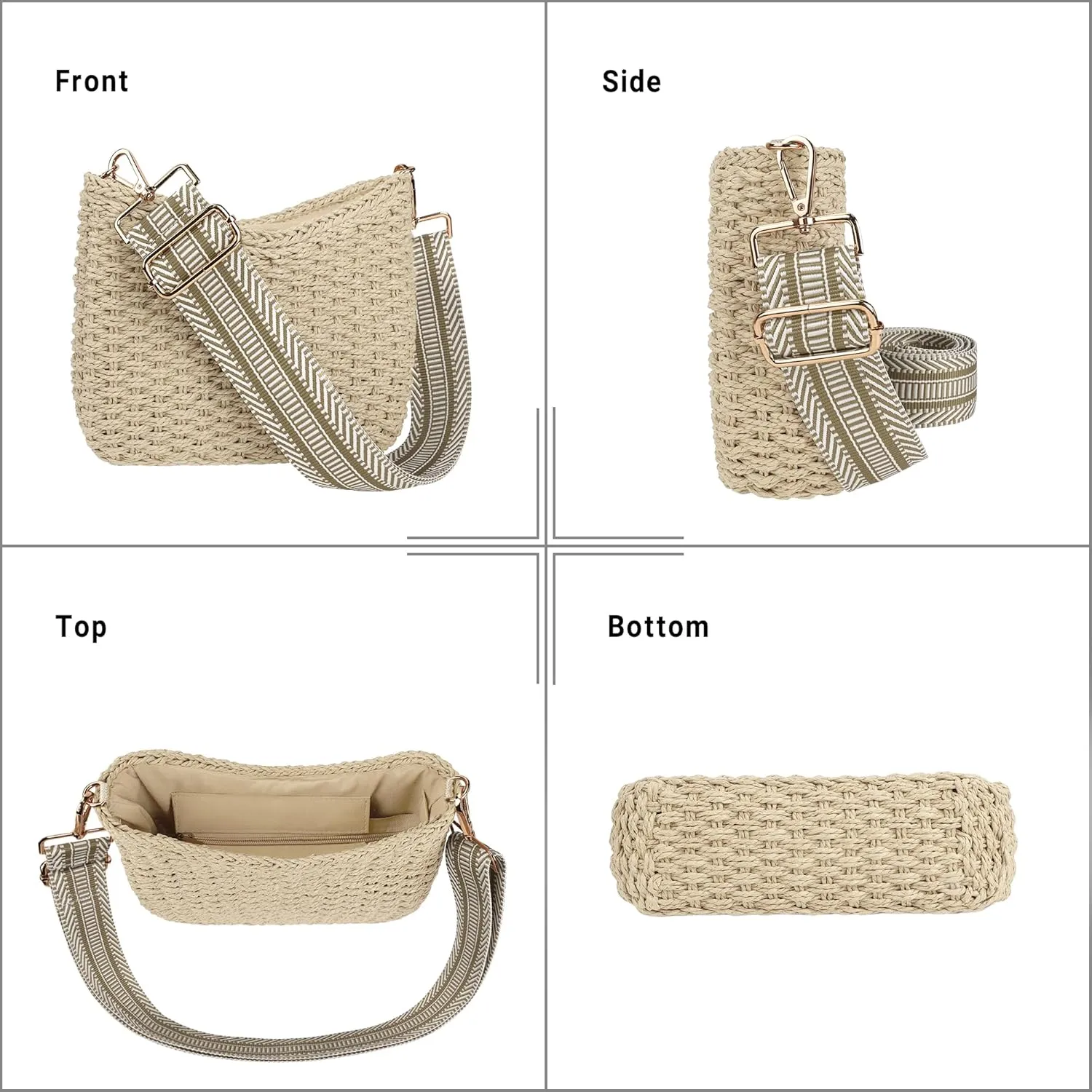 Women Straw Small Crossbody Bag Handmade Woven Shoulder Handbag Summer Beach Purse with Guitar Strap