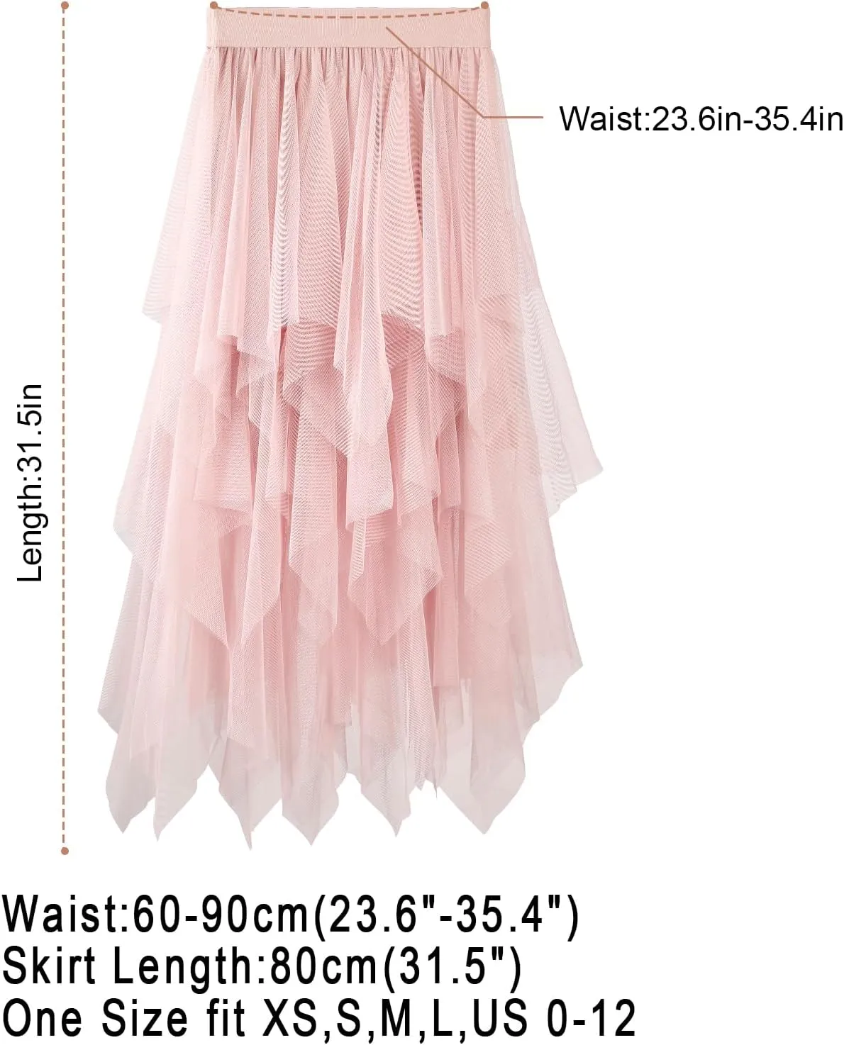 Women Tulle Skirts Layered Tutu Skirt Midi Length Elastic High Waist A Line Skirt