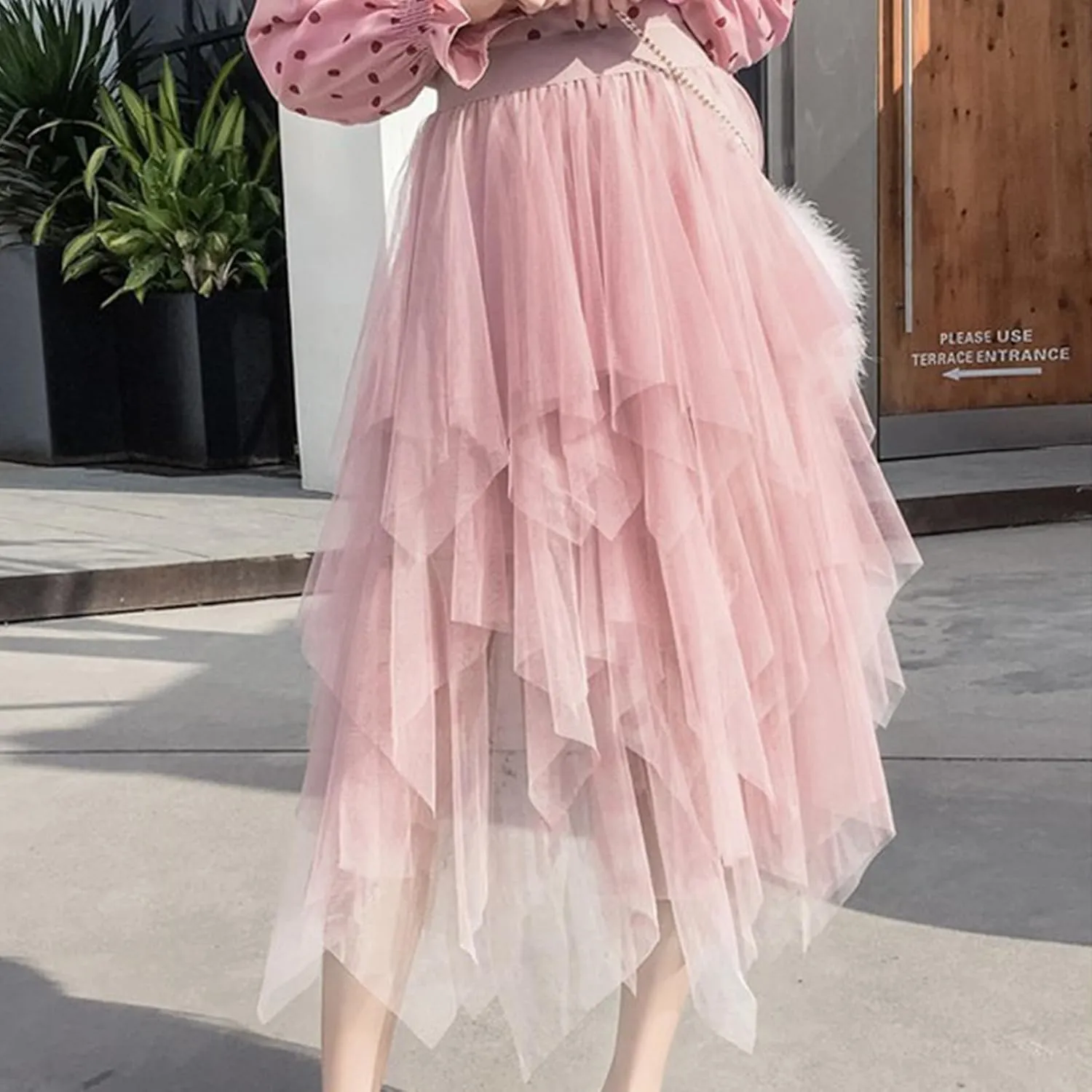 Women Tulle Skirts Layered Tutu Skirt Midi Length Elastic High Waist A Line Skirt