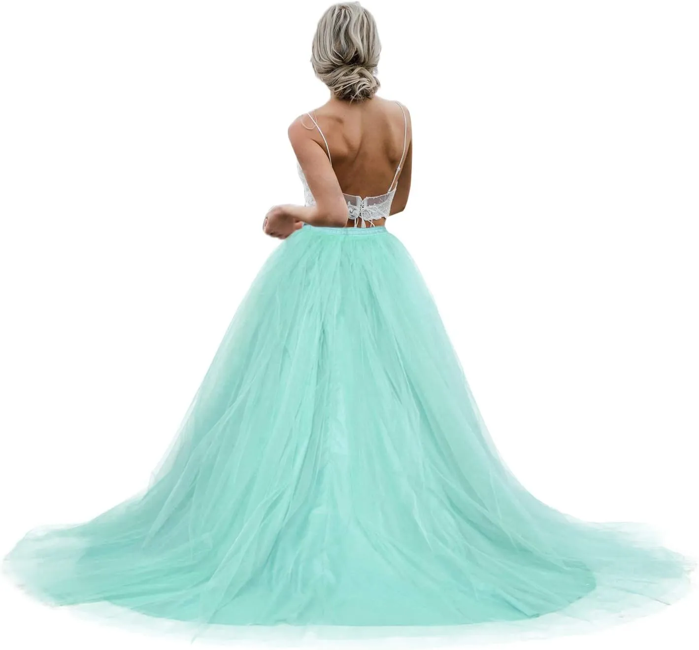Women Wedding Long Maxi Tulle Skirt Floor Length with Long Train Bridal Overskirt