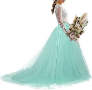 Women Wedding Long Maxi Tulle Skirt Floor Length with Long Train Bridal Overskirt