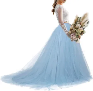 Women Wedding Long Maxi Tulle Skirt Floor Length with Long Train Bridal Overskirt