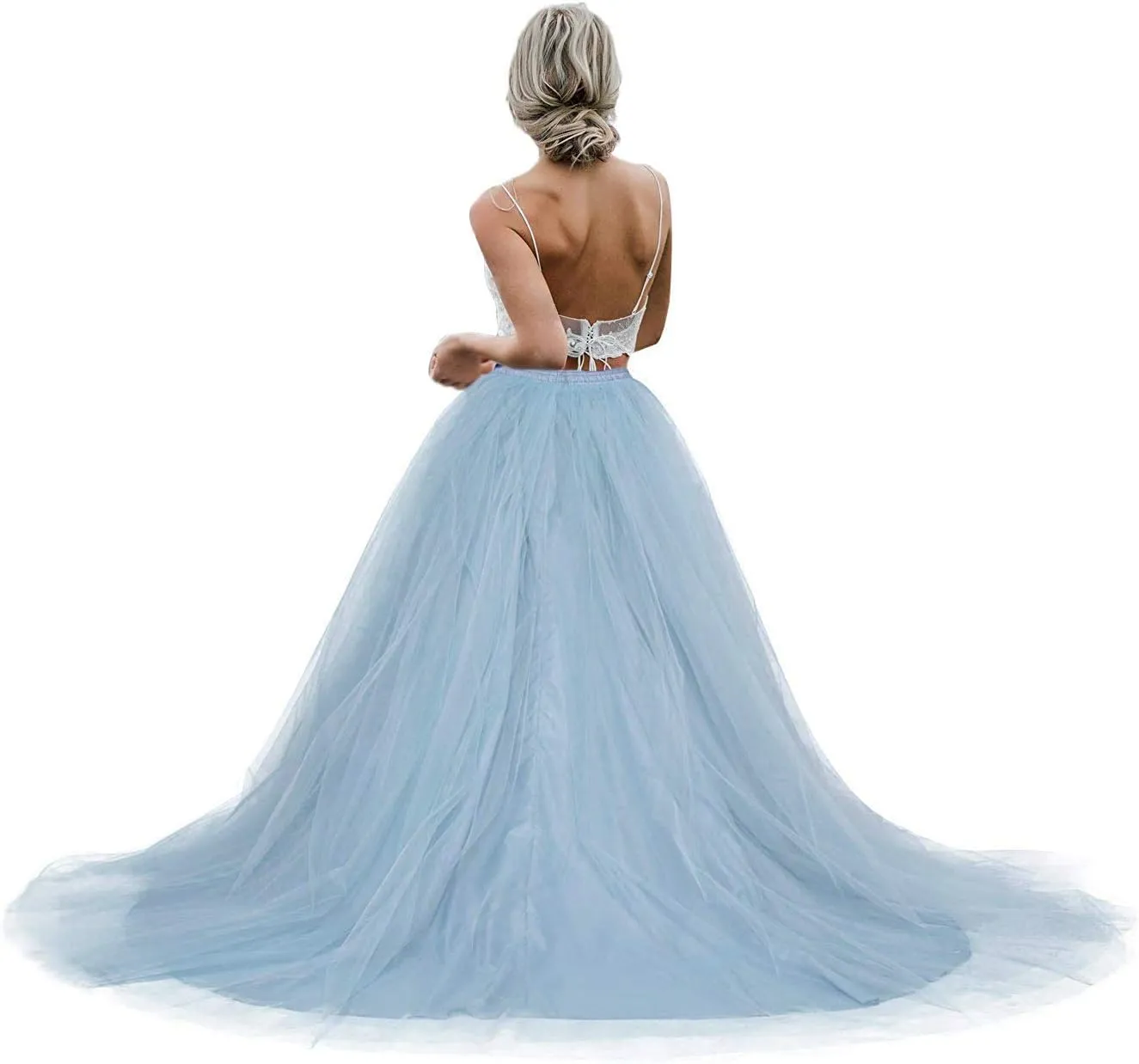 Women Wedding Long Maxi Tulle Skirt Floor Length with Long Train Bridal Overskirt