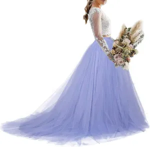 Women Wedding Long Maxi Tulle Skirt Floor Length with Long Train Bridal Overskirt