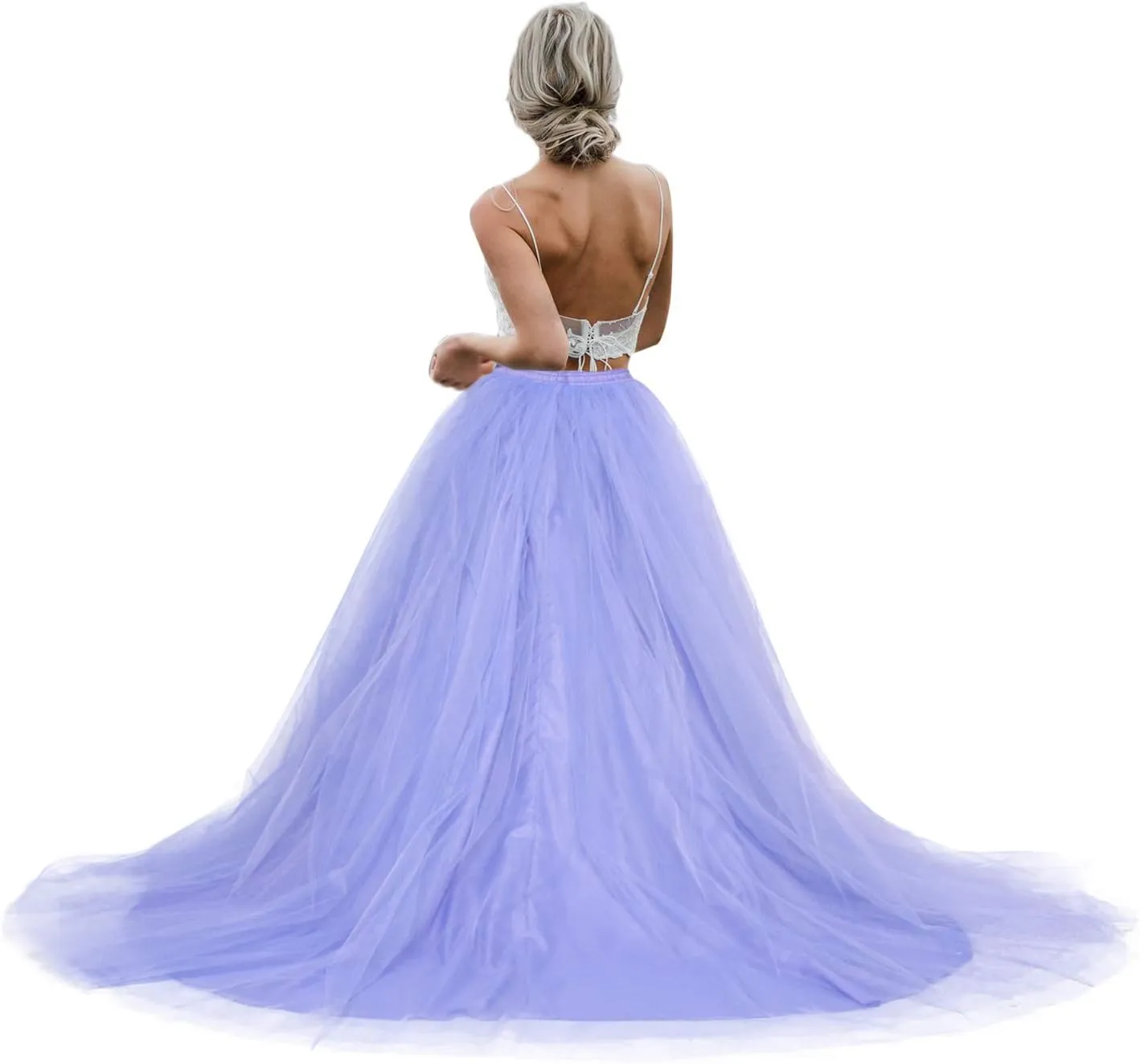 Women Wedding Long Maxi Tulle Skirt Floor Length with Long Train Bridal Overskirt