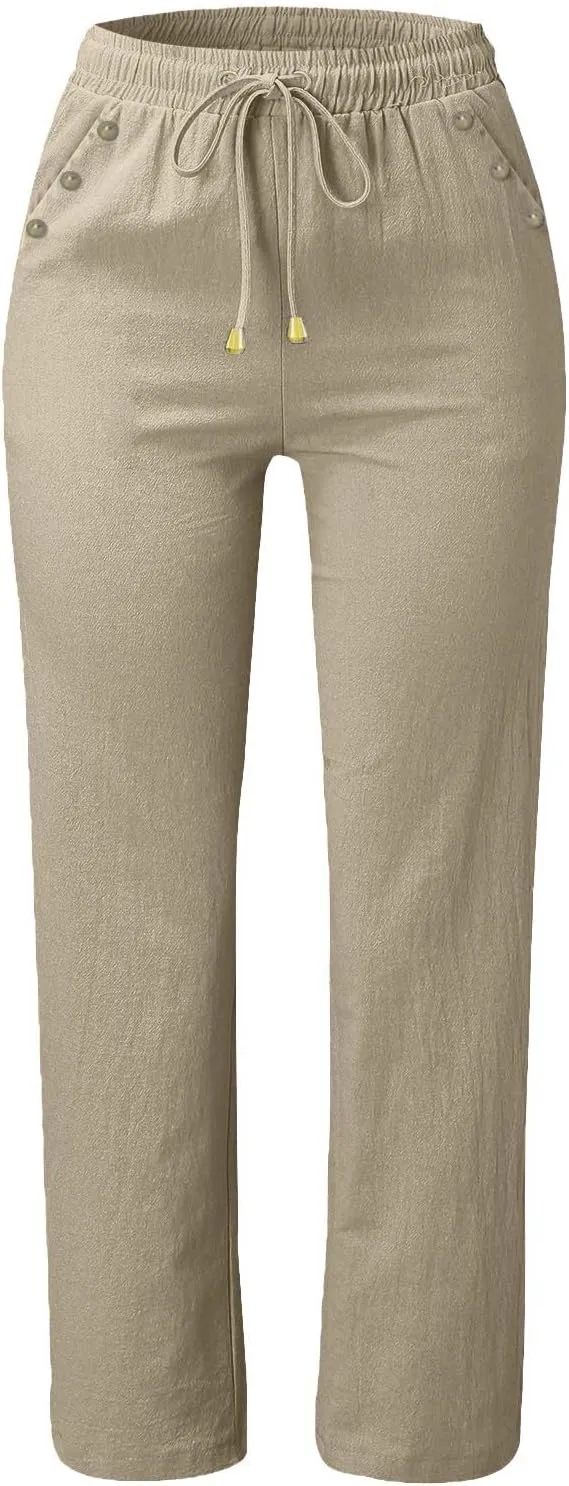 Women Work Linen Cotton Pants Office Business Plus Size Loose Trendy Trouser Outdoor Hiking Jogging Casual Sweatpants
