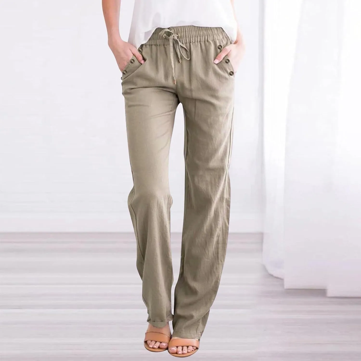 Women Work Linen Cotton Pants Office Business Plus Size Loose Trendy Trouser Outdoor Hiking Jogging Casual Sweatpants