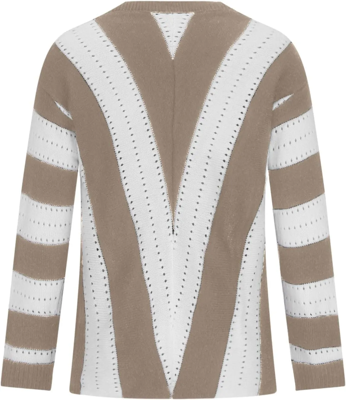 Women's 2023 Trendy Sweaters Color Blocking V-Neck Long Sleeve Loose Knit Pullover Sweater Tops Knitwear Pullovers
