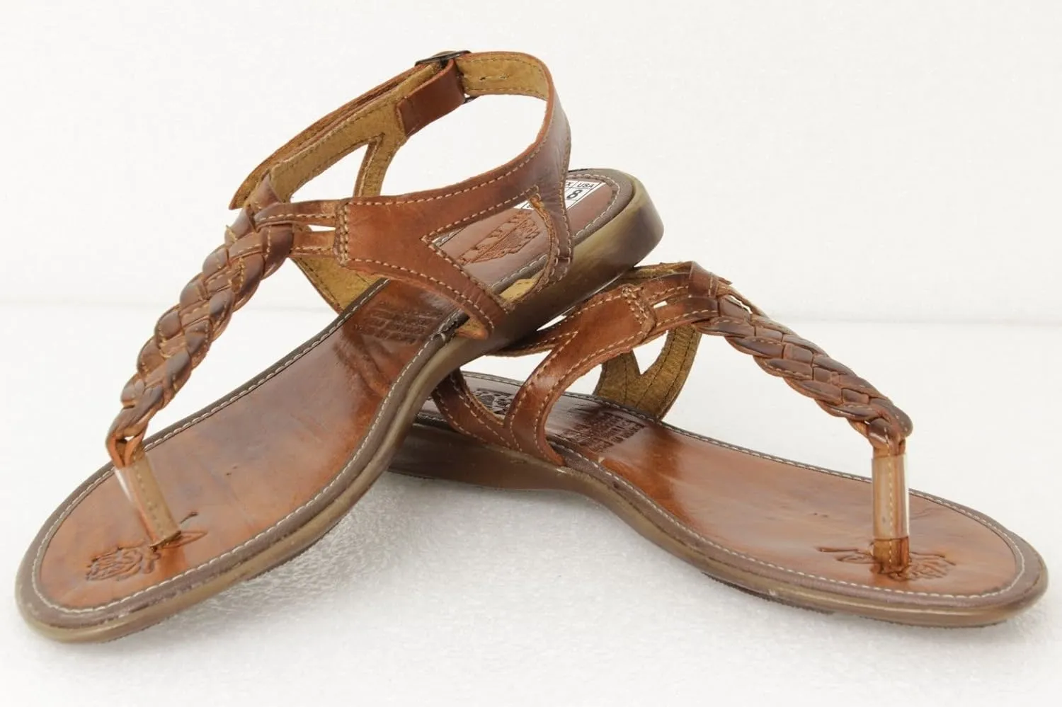 Women's 232 Cognac Mexican Huaraches T Strap Real Leather Open Toe