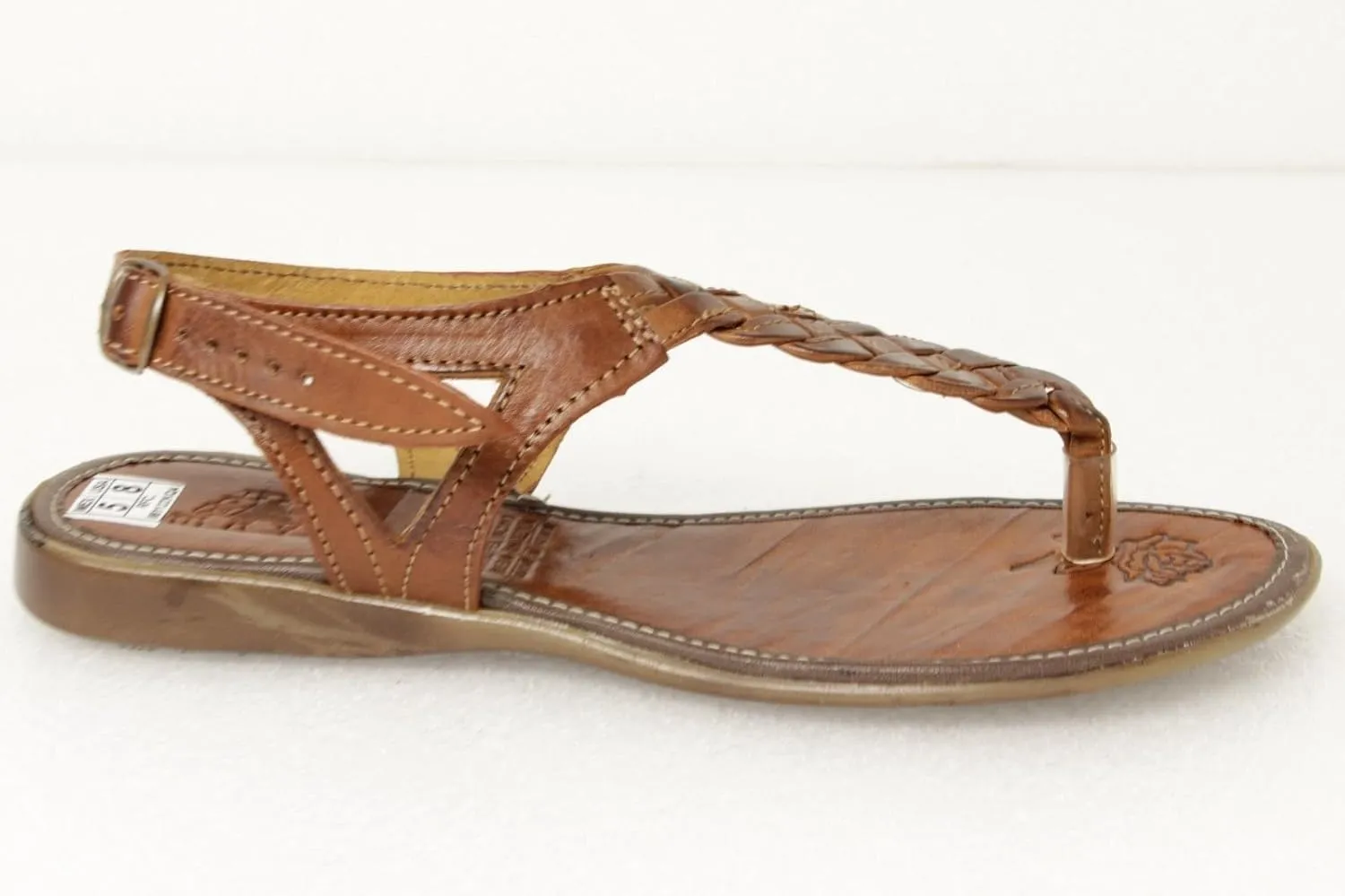 Women's 232 Cognac Mexican Huaraches T Strap Real Leather Open Toe