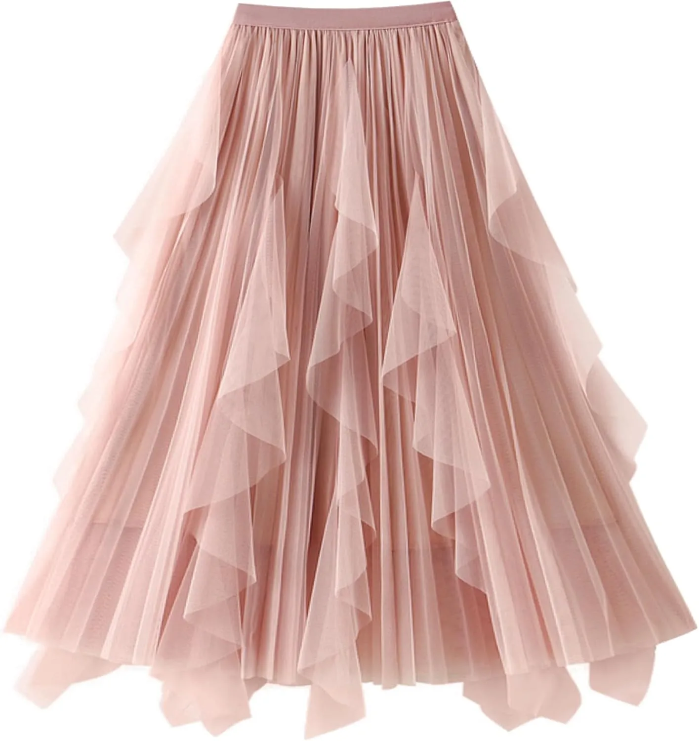 Women's A Line Tulle Midi Skirt Tutu Tiered Petticoat Skirts Tea-Length Elastic Waist Tutu Skirts