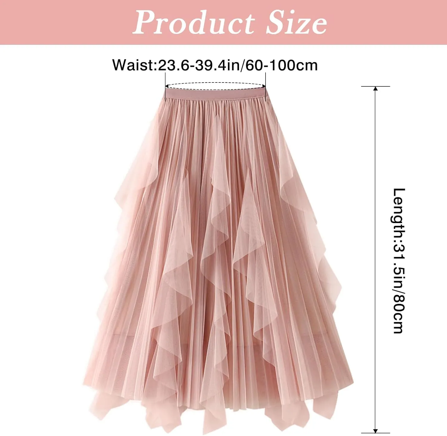 Women's A Line Tulle Midi Skirt Tutu Tiered Petticoat Skirts Tea-Length Elastic Waist Tutu Skirts