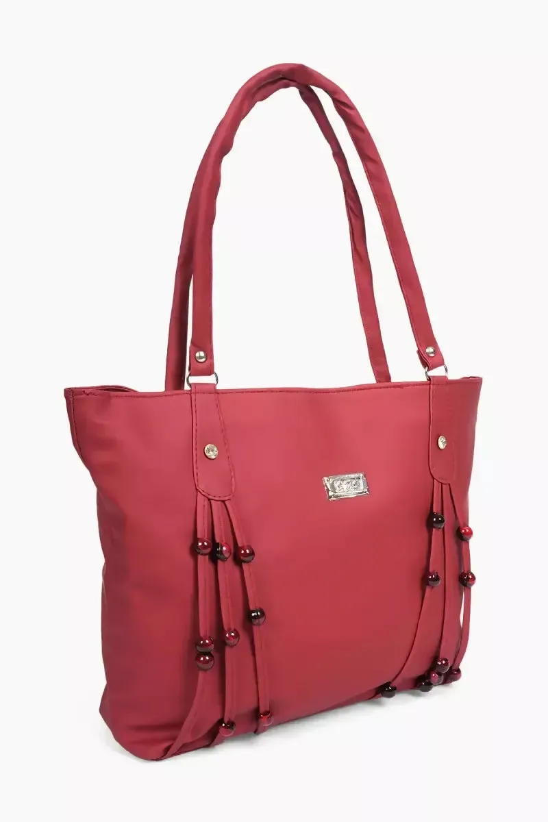 Women's Beaded Casual Hand Bag - Red