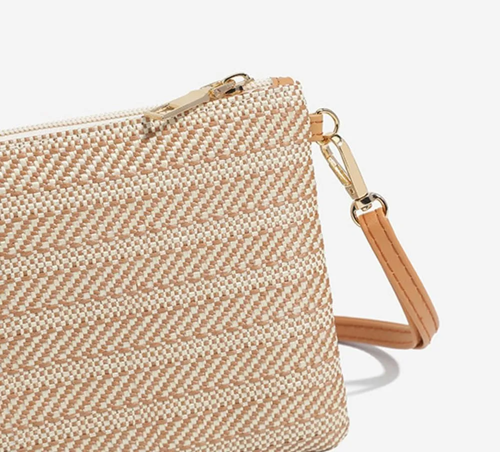 Womens Casual Straw Purses Woven Shoulder Crossbody Bag Small Handbags Tote Bag Wallet Summer Beach Bag with Chain
