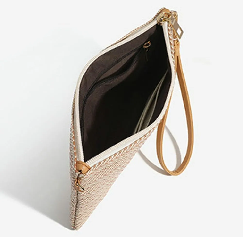 Womens Casual Straw Purses Woven Shoulder Crossbody Bag Small Handbags Tote Bag Wallet Summer Beach Bag with Chain