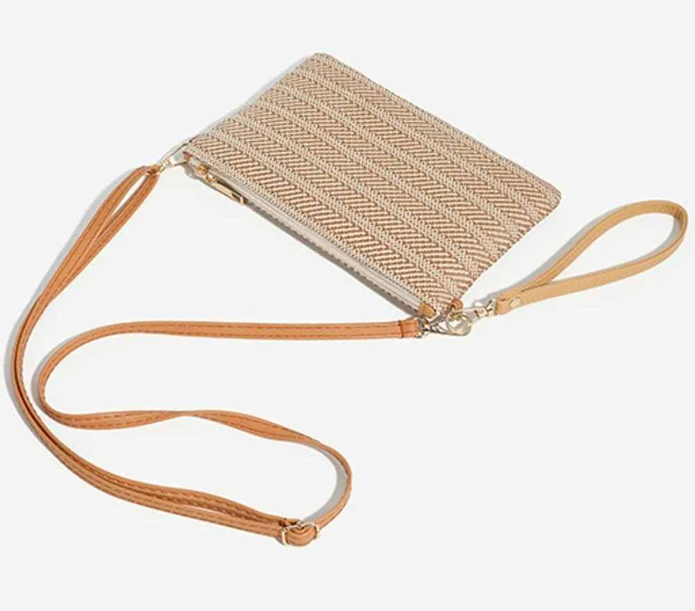 Womens Casual Straw Purses Woven Shoulder Crossbody Bag Small Handbags Tote Bag Wallet Summer Beach Bag with Chain