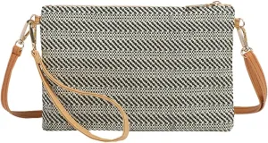 Womens Casual Straw Purses Woven Shoulder Crossbody Bag Small Handbags Tote Bag Wallet Summer Beach Bag with Chain