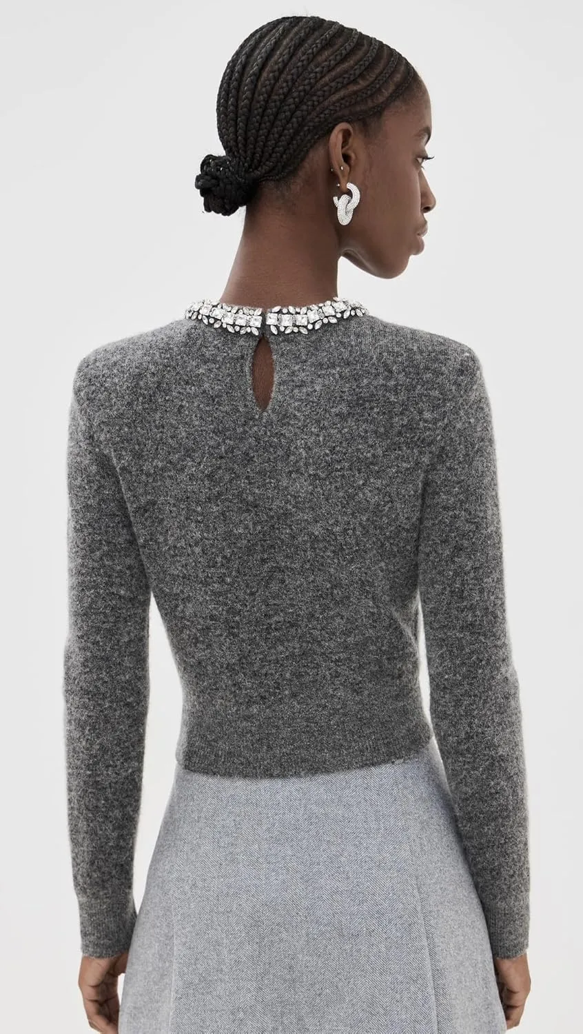 Women's Charcoal Embellished Knit Top