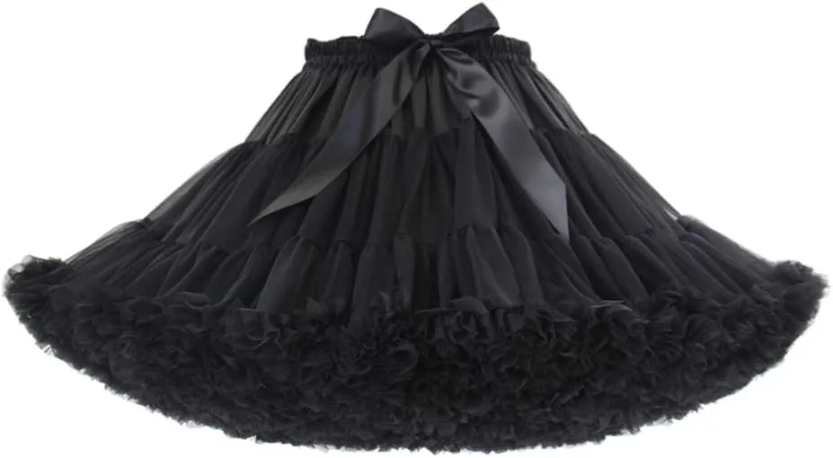 Women's Elastic Waist Chiffon Petticoat Puffy Tutu Tulle Skirt Princess Ballet Dance Pettiskirts Underskirt