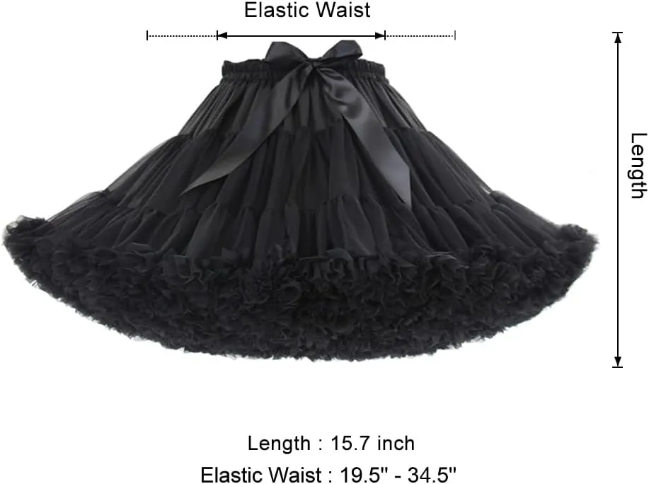 Women's Elastic Waist Chiffon Petticoat Puffy Tutu Tulle Skirt Princess Ballet Dance Pettiskirts Underskirt