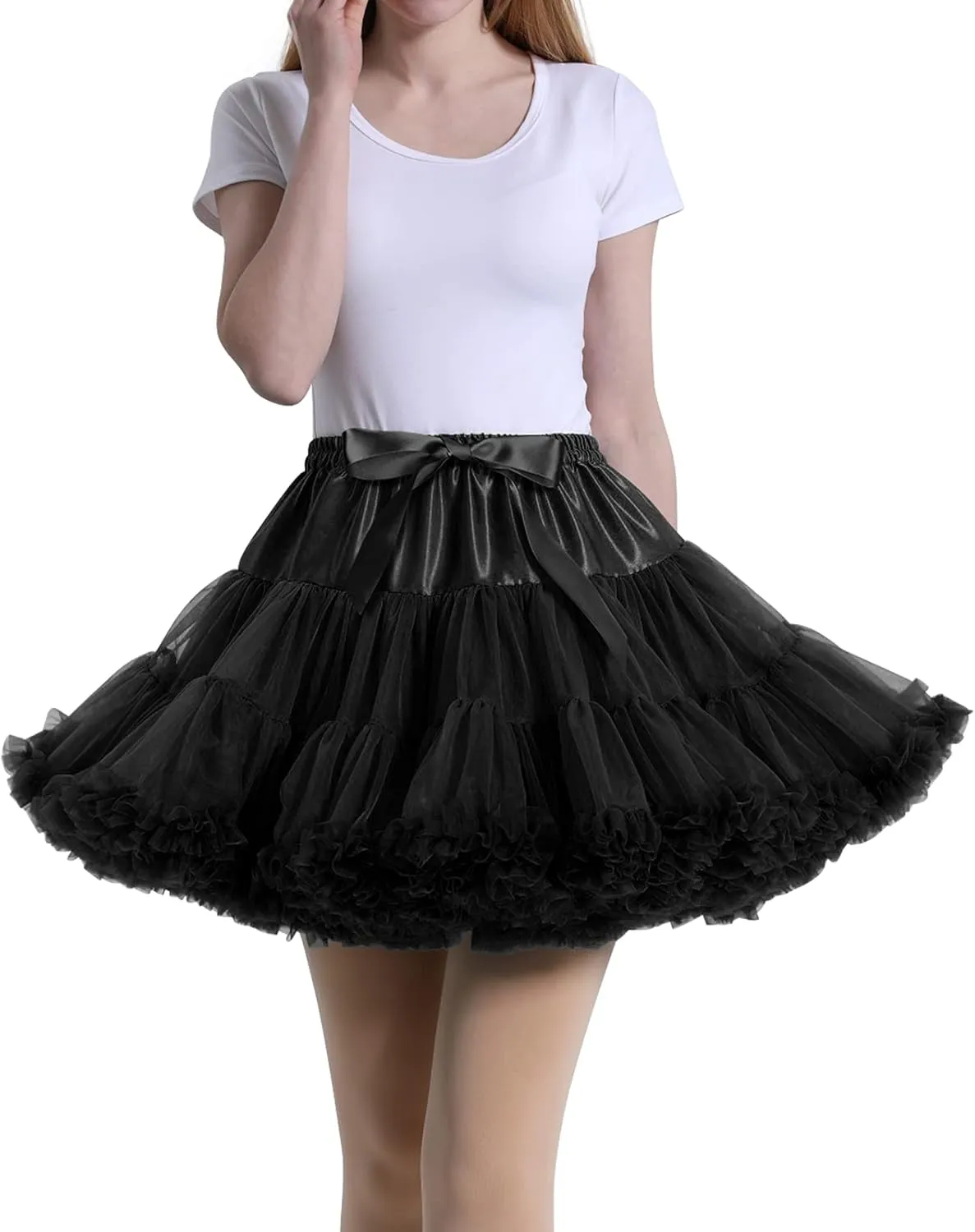 Women's Elastic Waist Chiffon Petticoat Puffy Tutu Tulle Skirt Princess Ballet Dance Pettiskirts Underskirt