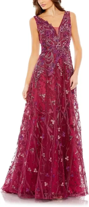 Womens Embellished Illusion Evening Dress