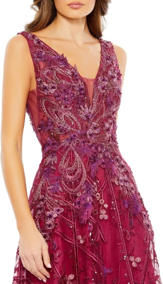 Womens Embellished Illusion Evening Dress