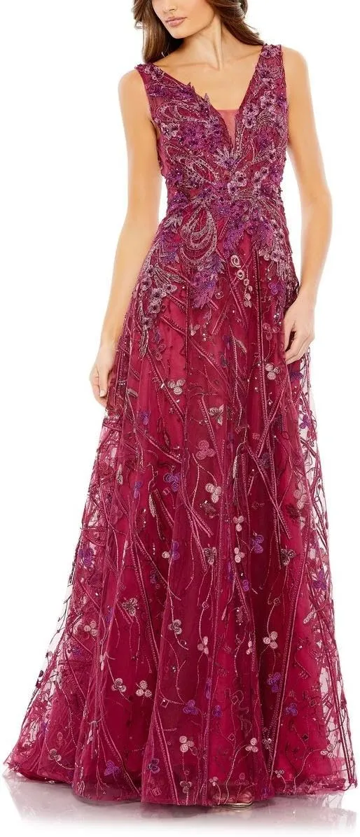Womens Embellished Illusion Evening Dress