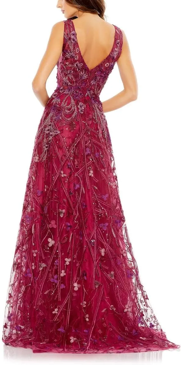 Womens Embellished Illusion Evening Dress