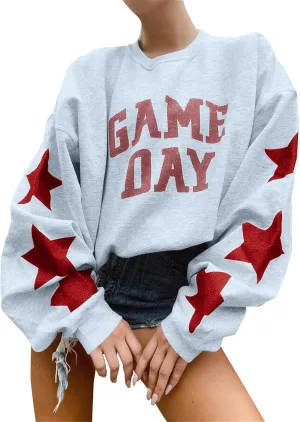 Womens Football Sequin Y2k Sweatshirt Crewneck Letter Graphic Pullover Long Sleeve Sweatshirt for Women 2024