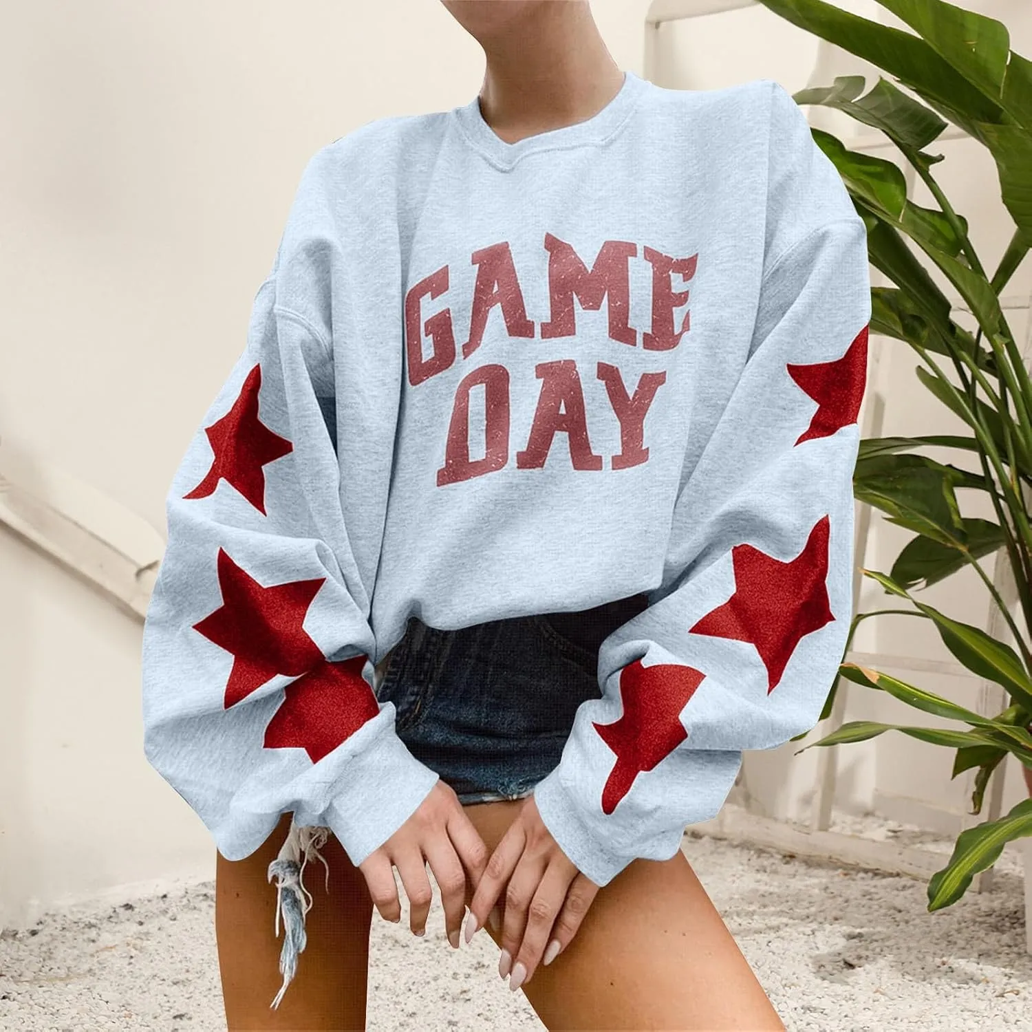Womens Football Sequin Y2k Sweatshirt Crewneck Letter Graphic Pullover Long Sleeve Sweatshirt for Women 2024