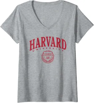 Womens Harvard University Classic Red Shield V-Neck T-Shirt