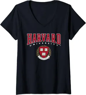 Womens Harvard University Red Veritas Crest V-Neck T-Shirt